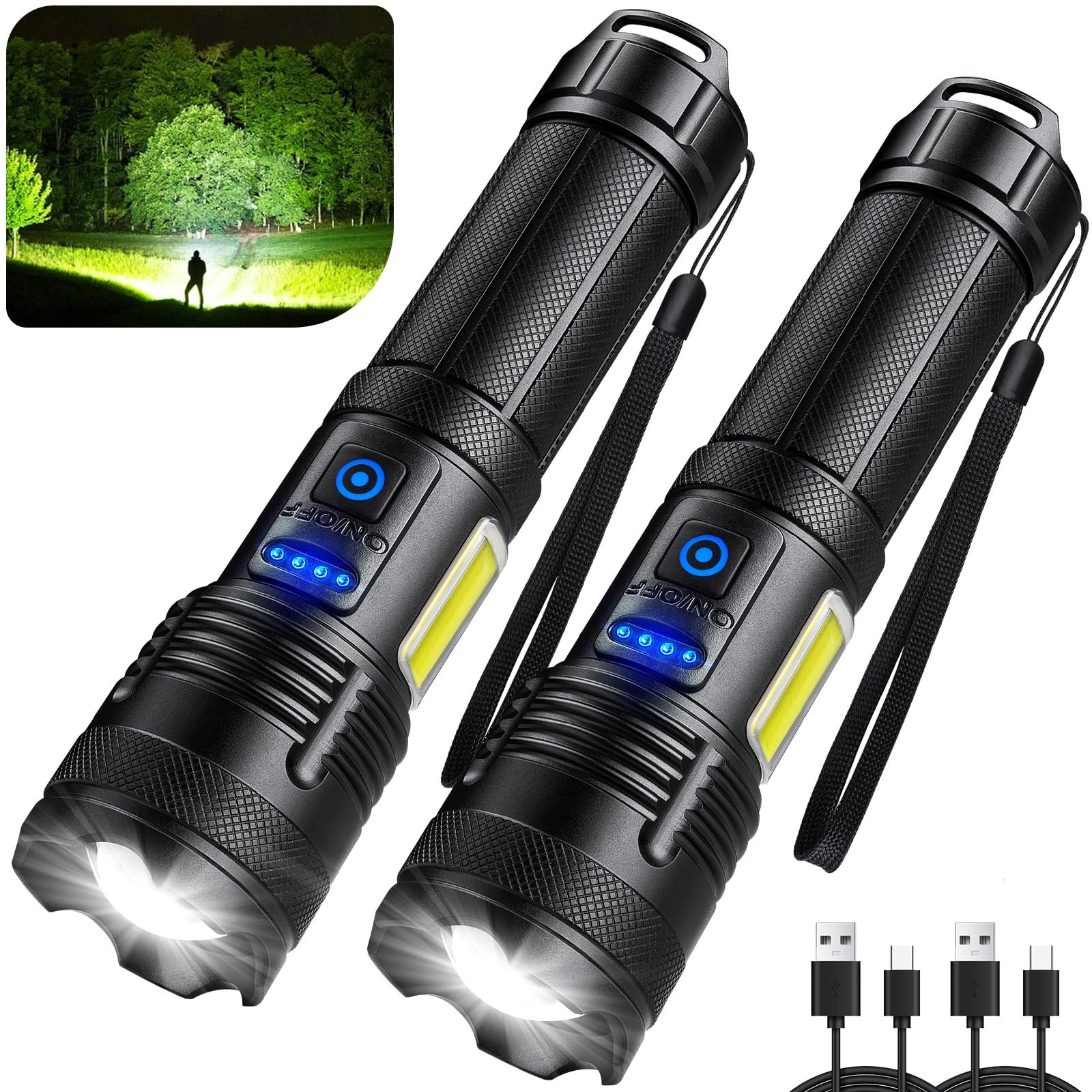 Flashlights 90,000 High Lumen – 2 Pack, Ultra Bright Rechargeable Flashlight …