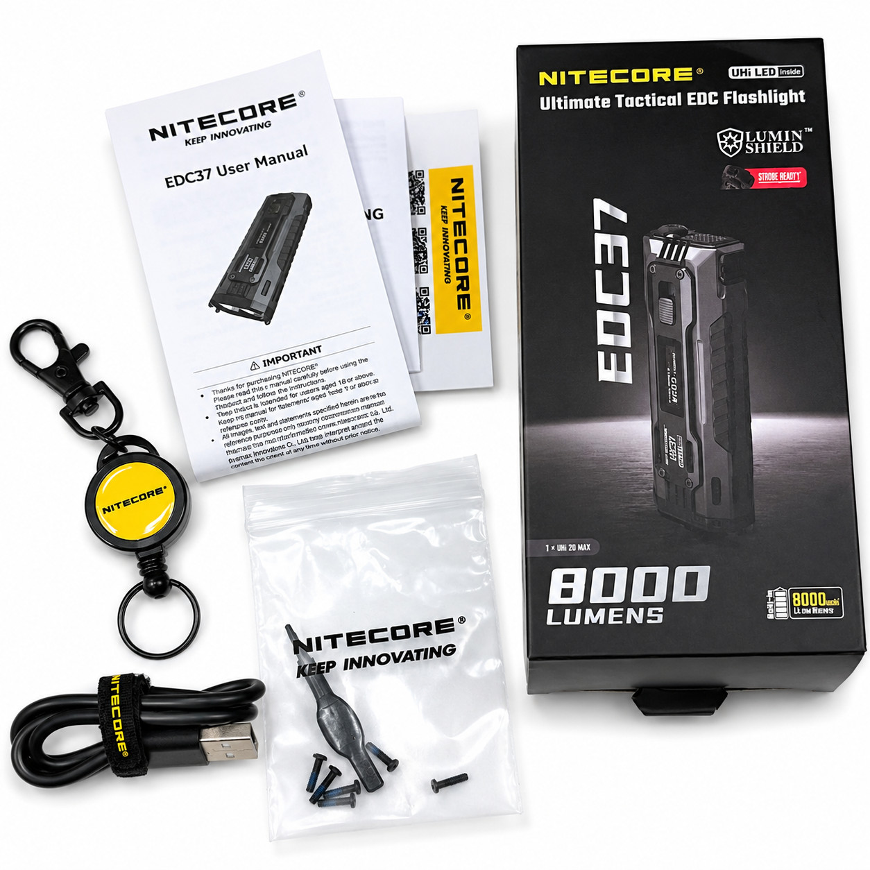 NITECORE EDC37 RETAIL BOX MANUAL USB-C CABLE KEYCHAIN ACCESSORIES FREE SHIPPING!