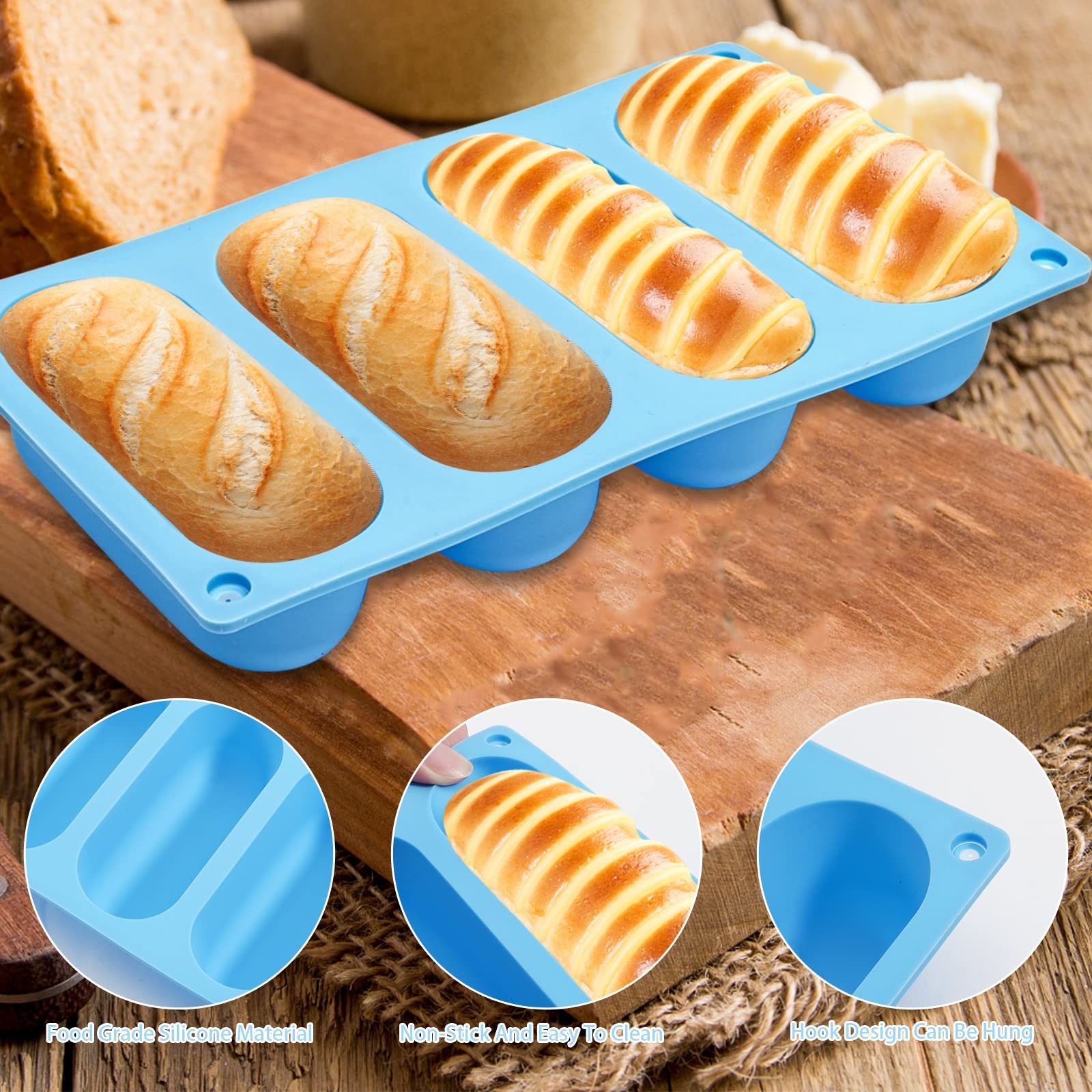 CANIPHA 2 Pack Hot Dog Bun Pan, Silicone Molds 22*13, Blue