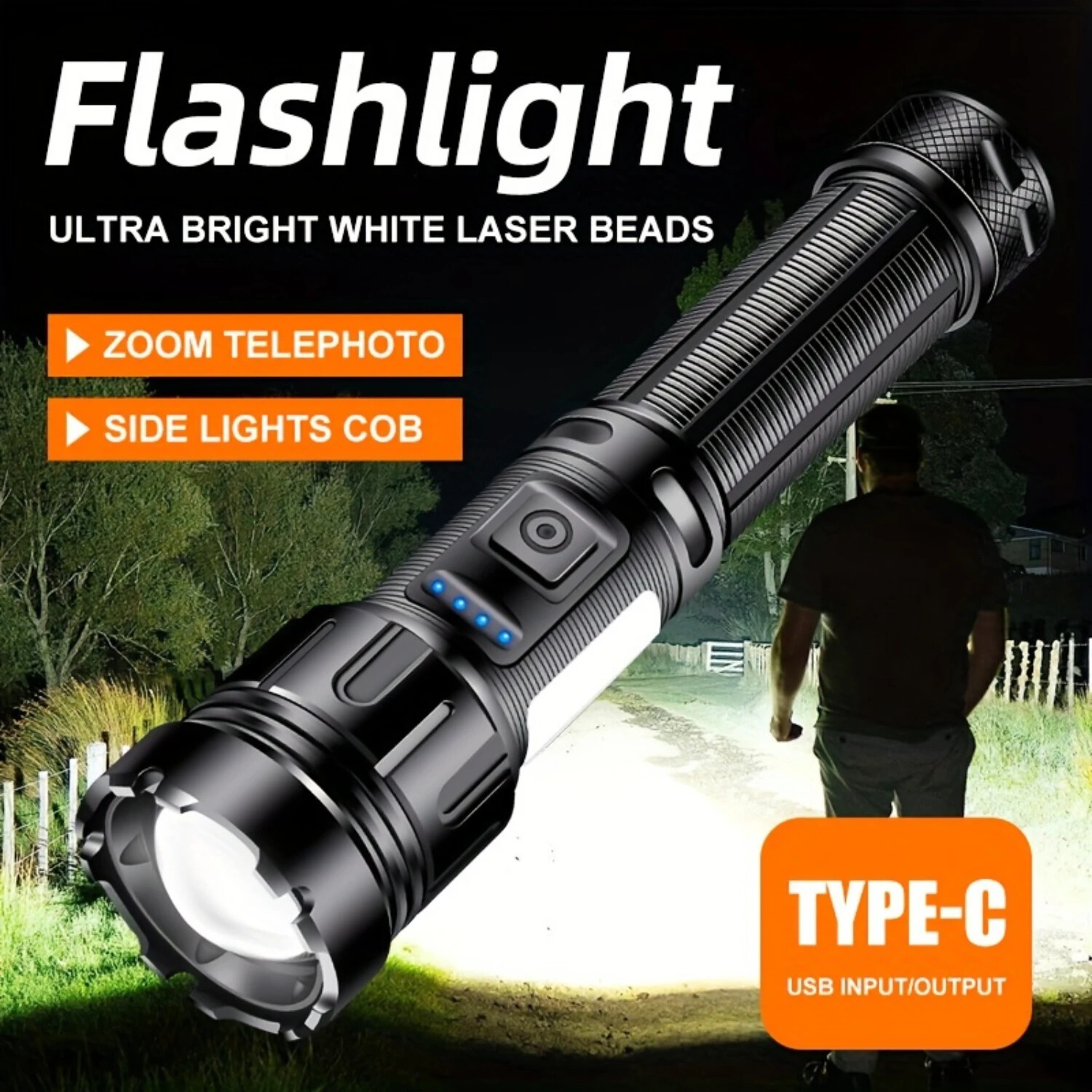 Super Bright Portable LED Flashlight USB Rechargeable Zoom Camping Hiking Lamps