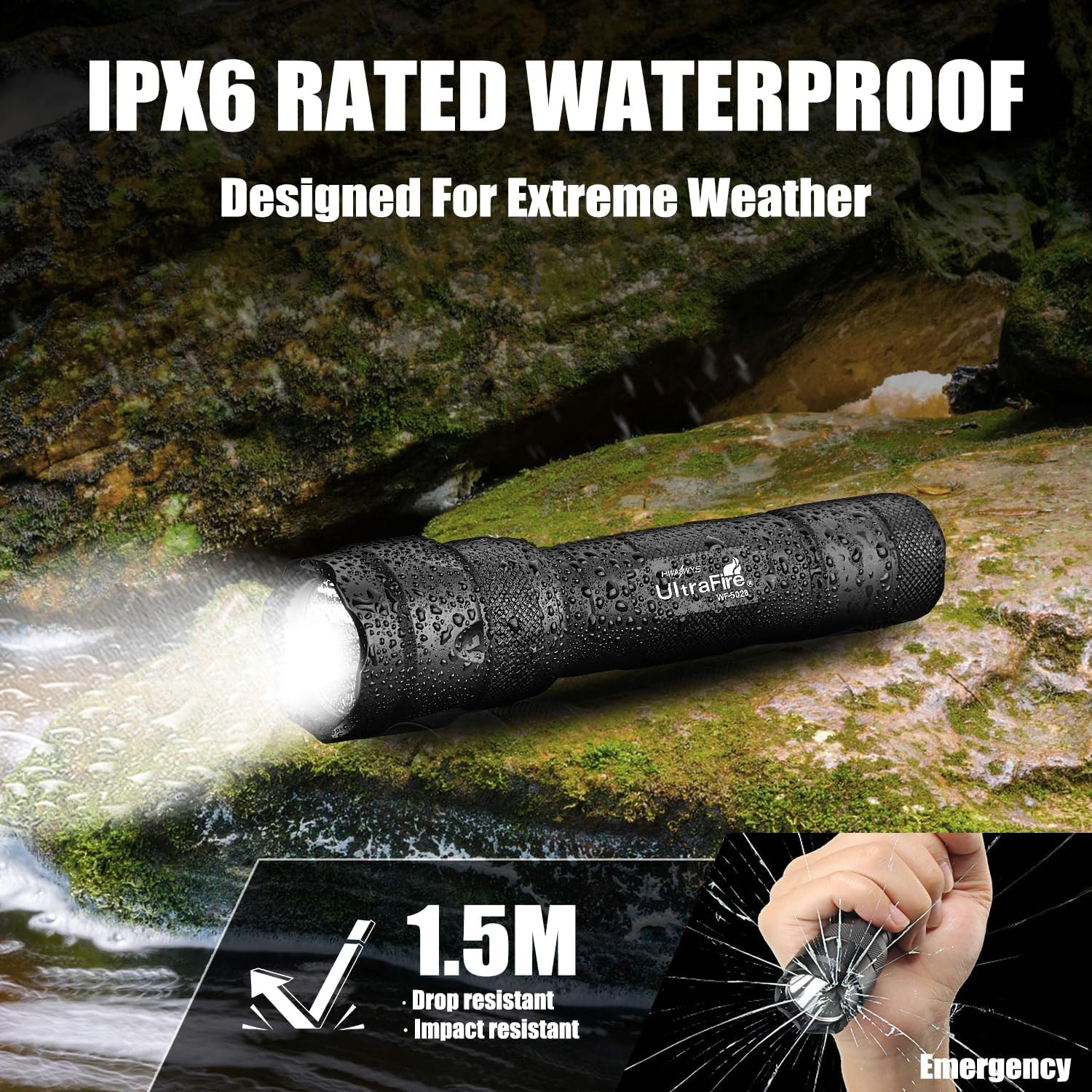 WF-502B Single Mode Flashlight with Holster,1000 Lumen Tactical