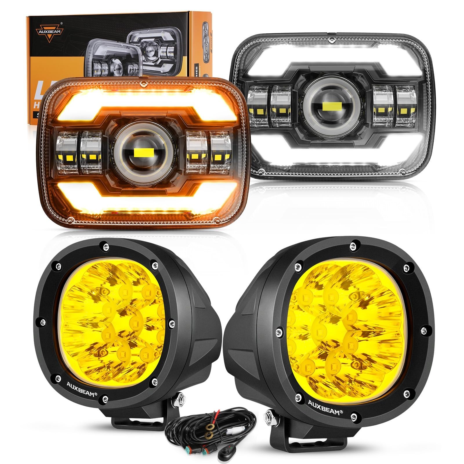 Auxbeam 4In 90W Amber Round Led Offroad Lights 2PCS 12000LM Bright 5×7 In Hea…