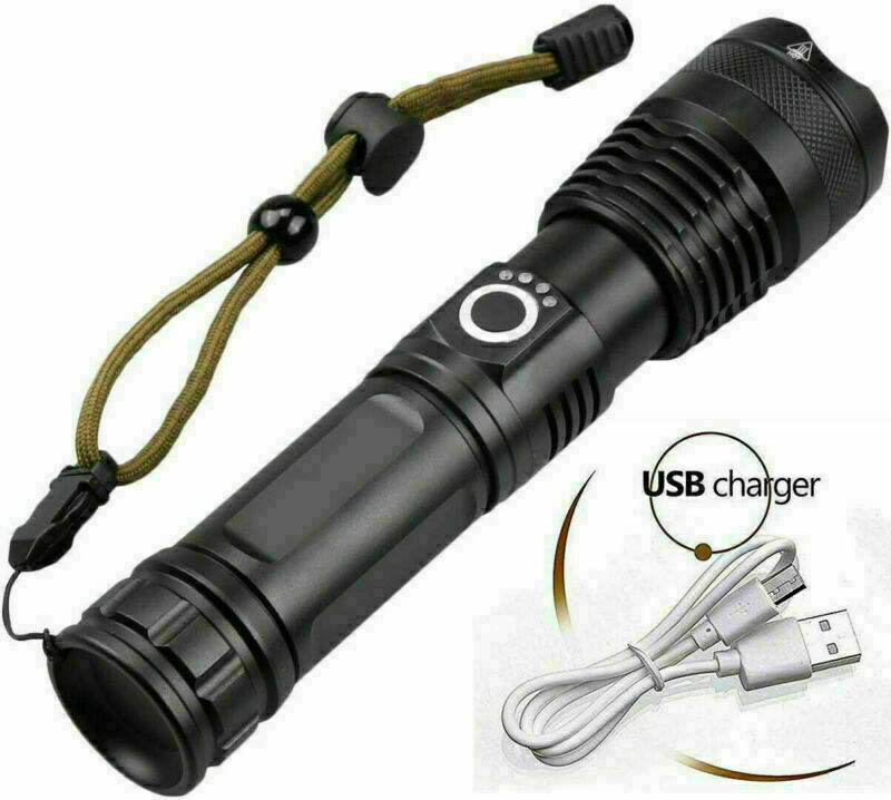 990000LM High Lumens Flashlight Super Bright Rechargeable Zoom Torch Waterproof