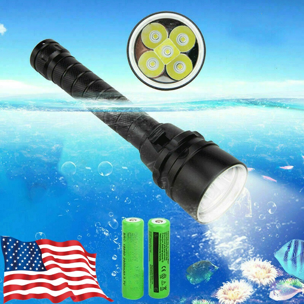 Underwater 100m Scuba Torch 20000Lm 5x LED Diving Flashlight Light Lamp US