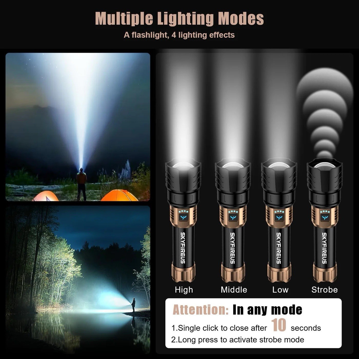 SKYFIREUS SF-1097L-8 LED 3000lm 600m IPX6 Rechargeable Flashlight Strap