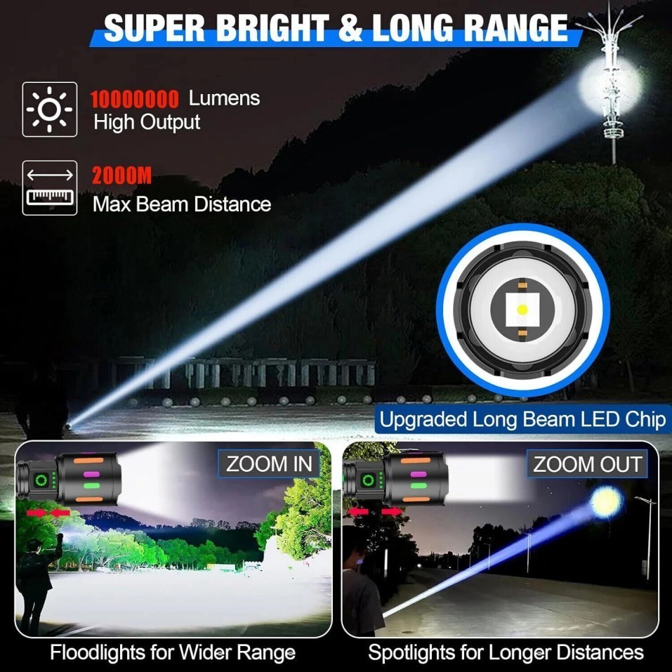350000000 Lumen Super Bright LED Tactical Flashlight Rechargeable Work Light++=*