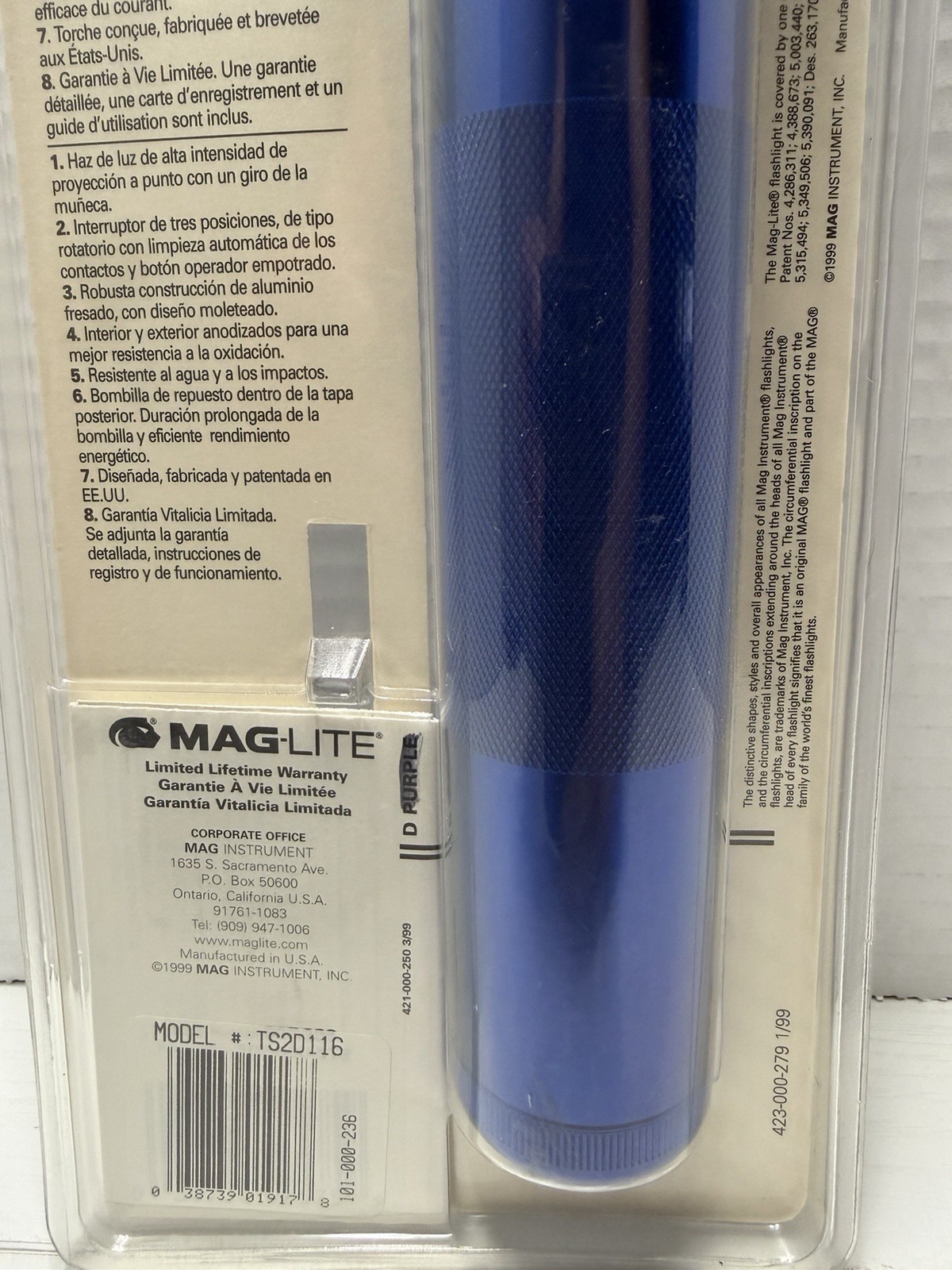 Vtg 1999 Maglite Incandescent 2-Cell D Flashlight Blue S2D116 Made in USA