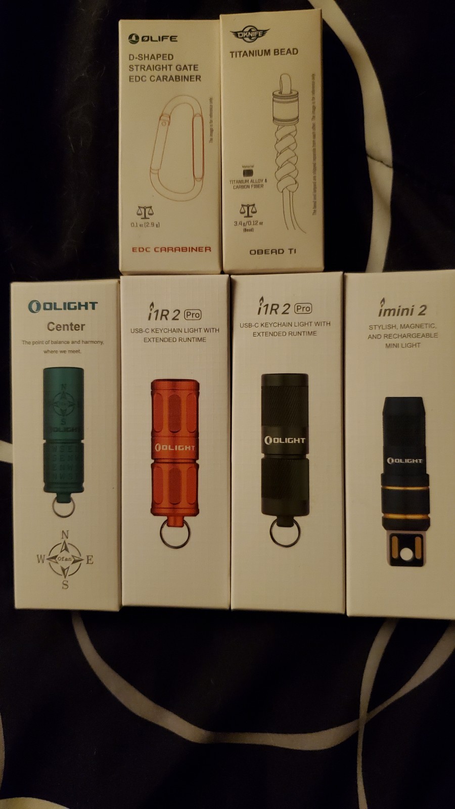 Olight Lot ir2 Pro OD Green, Capsule Orange, Imini 2 Dream Blue, Olight center