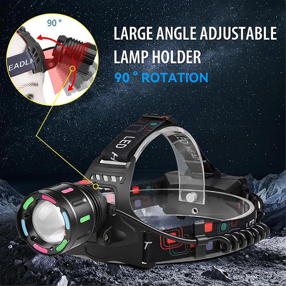 1200000LM LED Headlamp USB Rechargeable Super Bright Zoom Head Torch Headlight