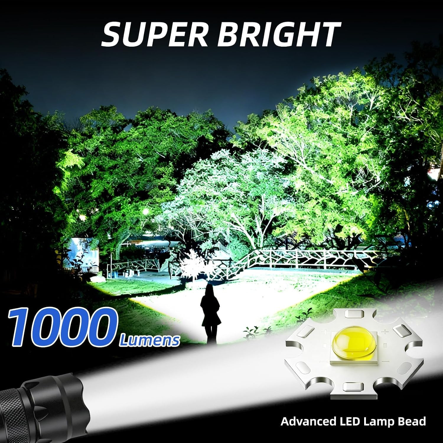 Tactical Flashlight with Holster Pouch, 1000 Lumens Single Mode