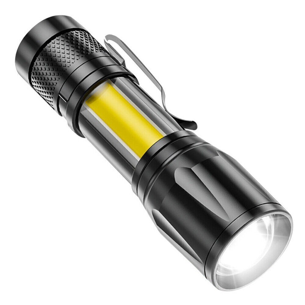 Mini LED Flashlight Torch USB Rechargeable COB Light Zoomable Camping Lamp Torch