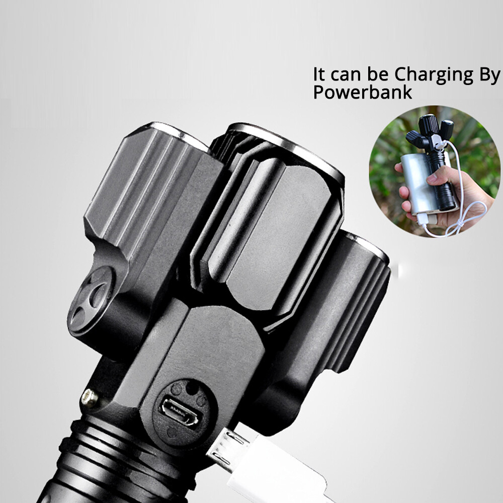 Waterproof Three Head Rotate Telescopic Zoom LED Flashlight Ultra Bright Torch S