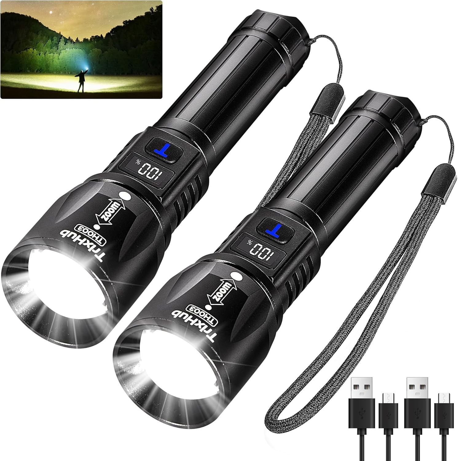 Ultra Bright Rechargeable LED Flashlight Set with Digital Display