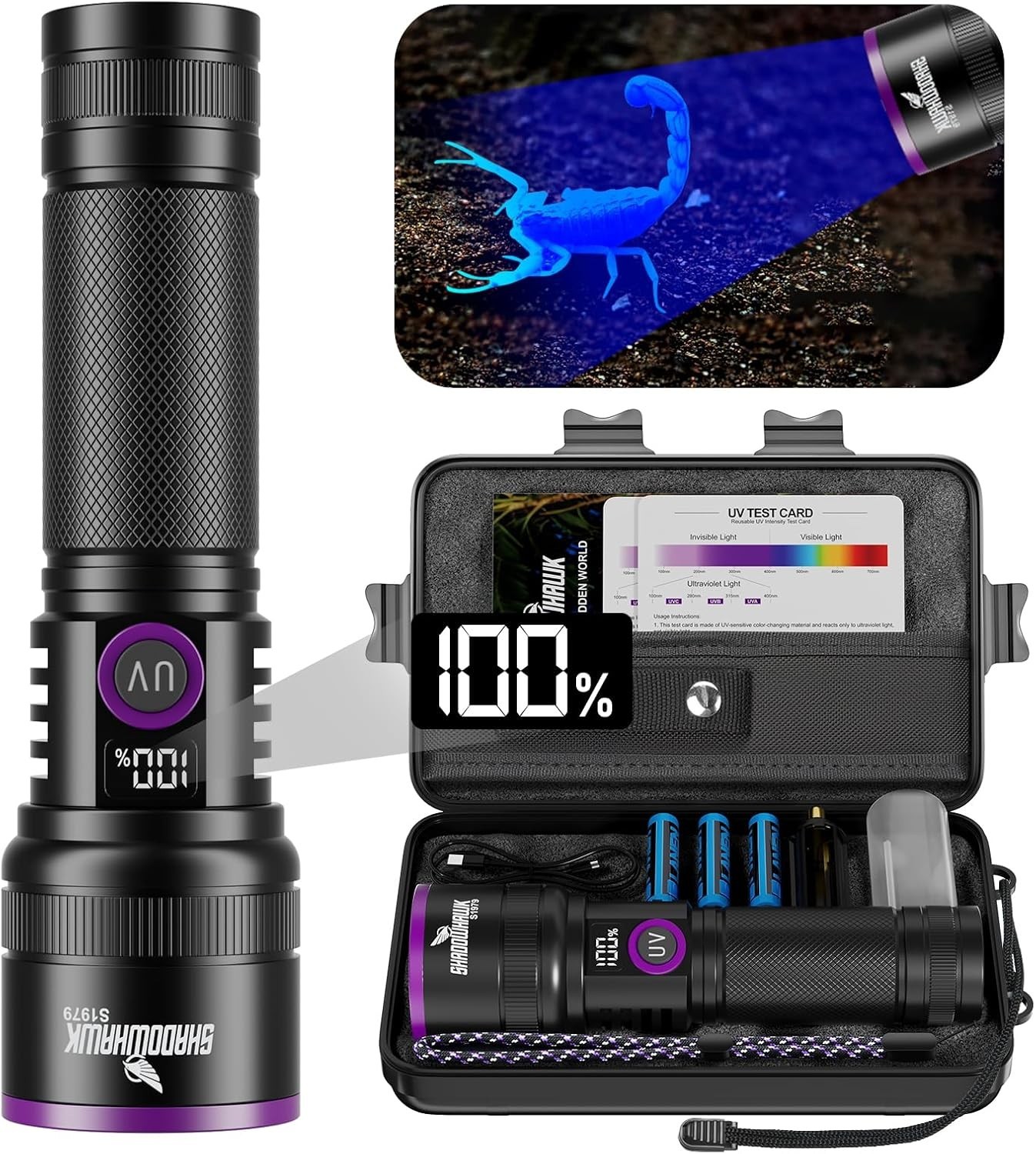 365nm UV Flashlight with Filter Lens – 30w Powerful Black Light