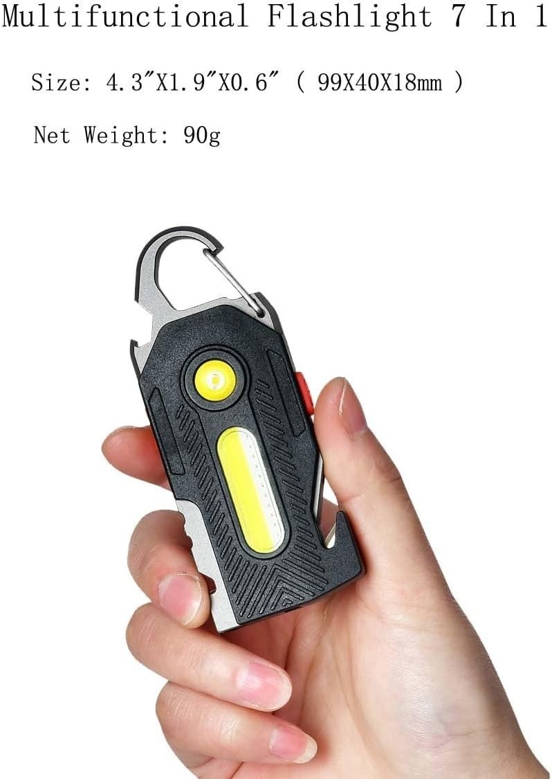 Multifunctional Flashlight 7 In1 Cob Keychain Bright Work Light Rechargeable