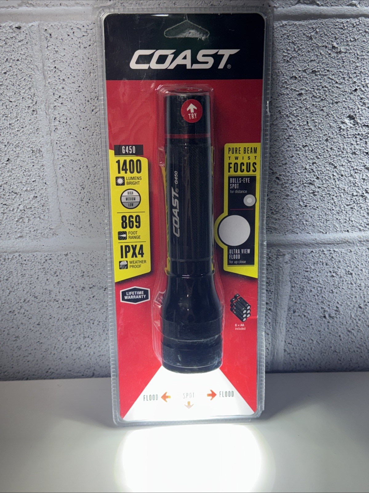 Coast G450 1400 lm Black LED Flashlight AA Battery 30122