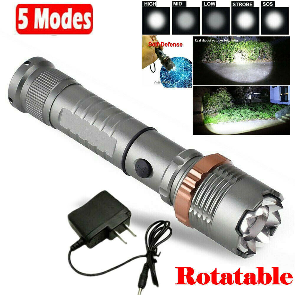 Rechargeable LED Flashlight Tactical Police Super Bright Torch Zoomable