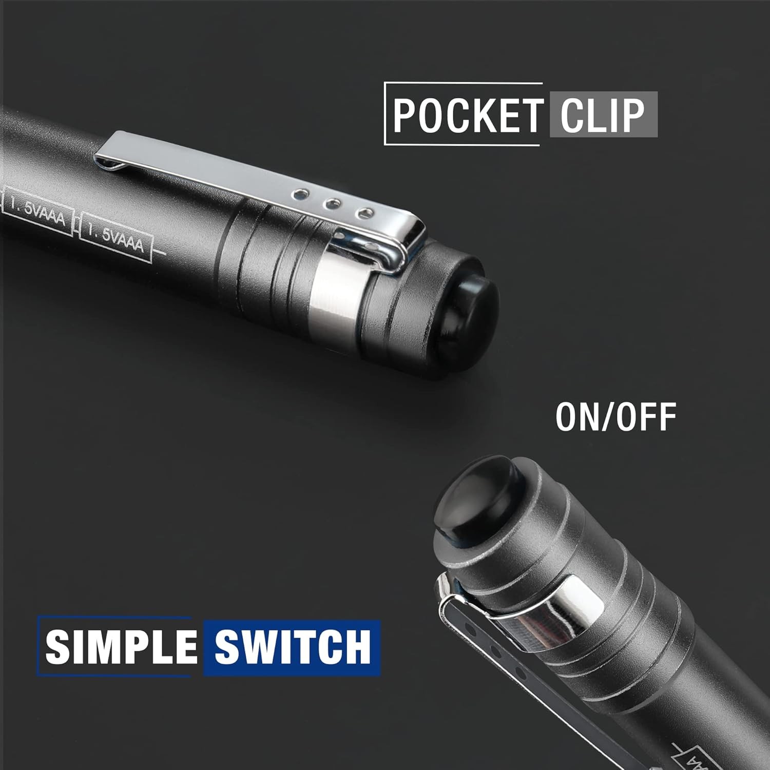 Gray Aluminum LED Pen Light with Clip Pocket Handheld Mini Flashlight