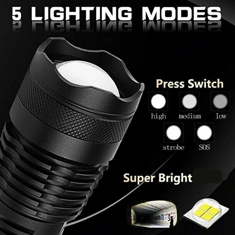 990000LM High Lumens Flashlight Super Bright Rechargeable Zoom Torch Waterproof