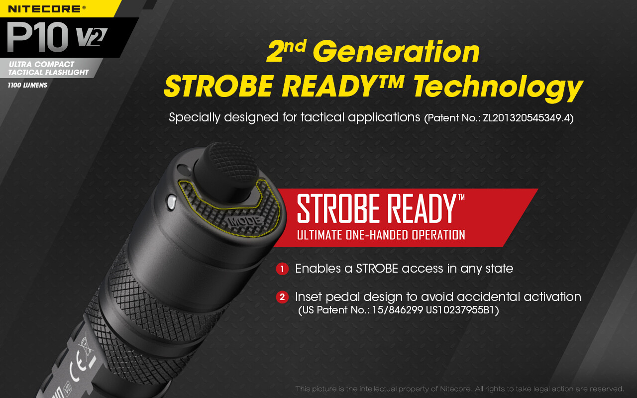 NITECORE P10 V2 1100 Lumen Tactical Flashlight with Hard Holster and 2x CR123A