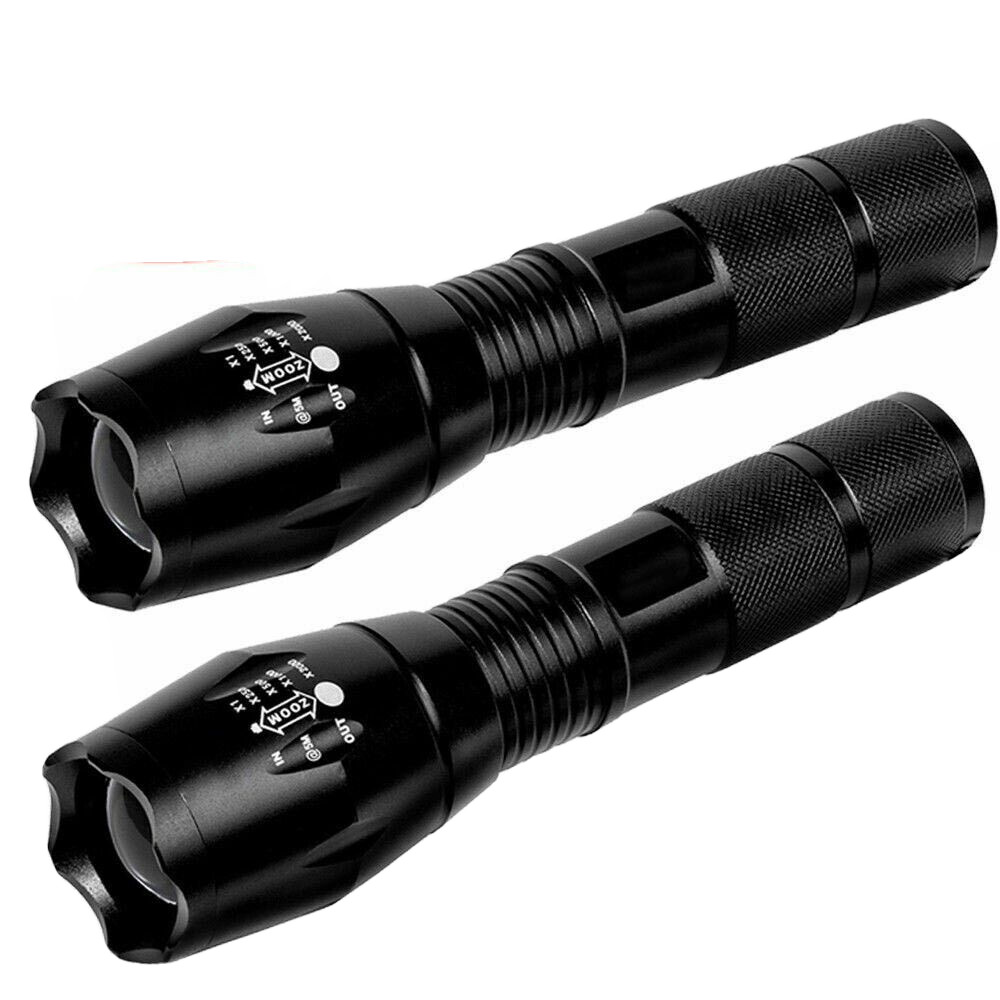 2Pack Tactical 5 Modes LED 18650 Flashlight Zoom Torch Aluminum Light