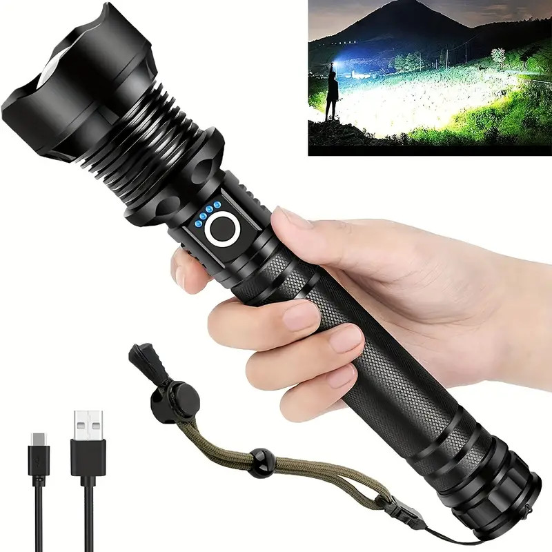 2500000LM Rechargeable XHP90 LED Flashlight Tactical Super Bright Zoom Torch