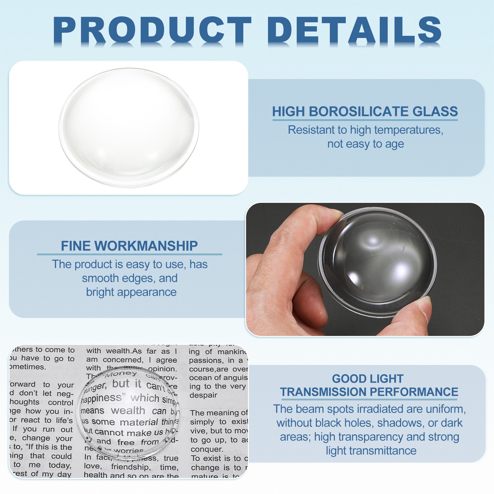 2Pcs Diameter 60mm Flat Convex Lens Height 23mm Optical Lens 3.2mm