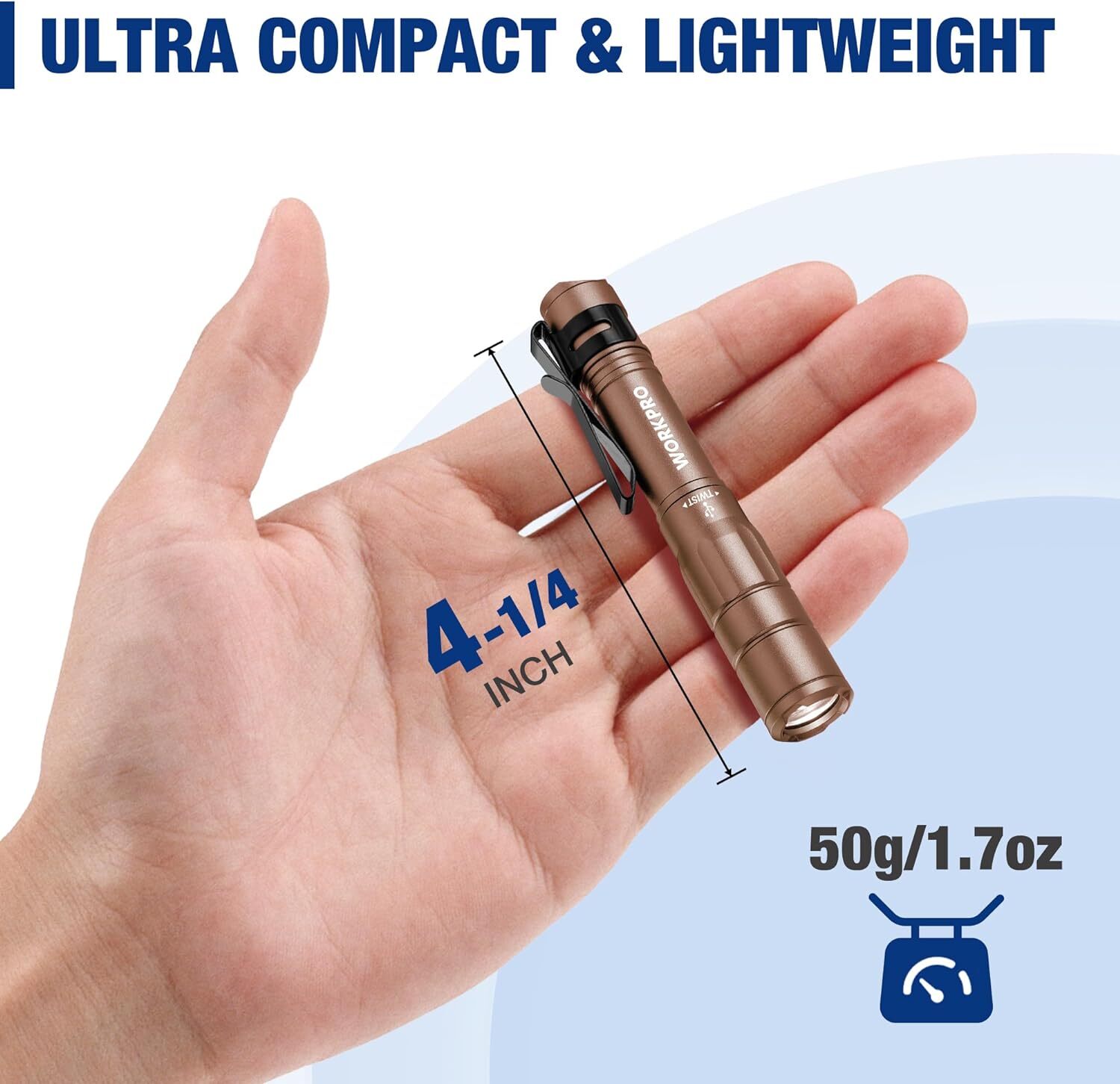 WORKPRO Rechargeable Pen Light Mini Flashlight 2Pk Ultra-Compact EDC Flashlight