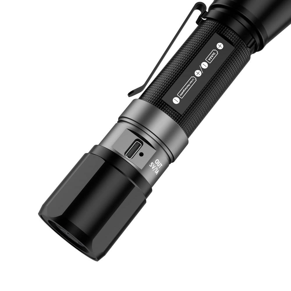Husky 1200 Lumens Dual Power LED Flashlight w/ Battery & USB-C Cable