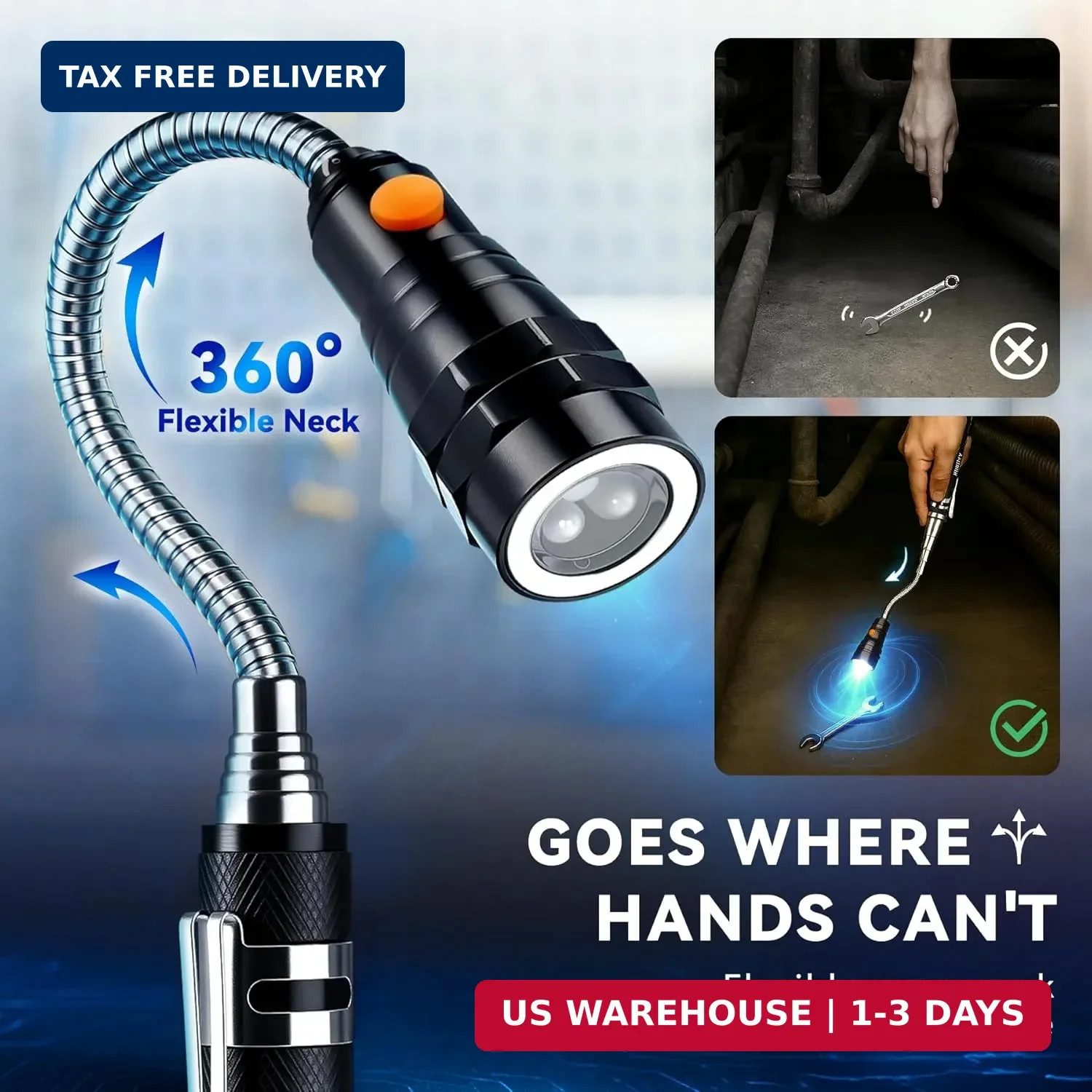 VIBELITE Extendable Magnetic Flashlight with Telescoping Magnet Pickup Tool-Fath