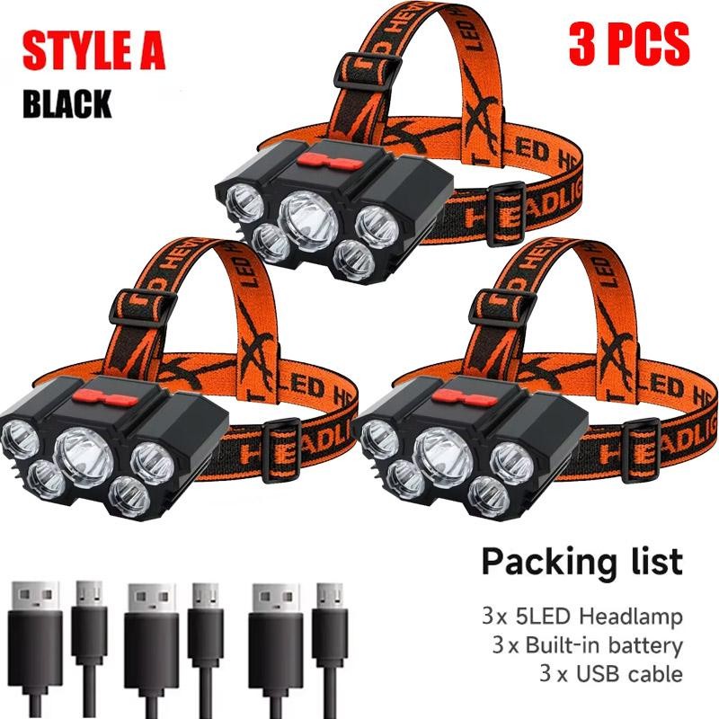 5 LED Flashlight Rechargeable with Built in Lithium Battery Strong Head Light Ca