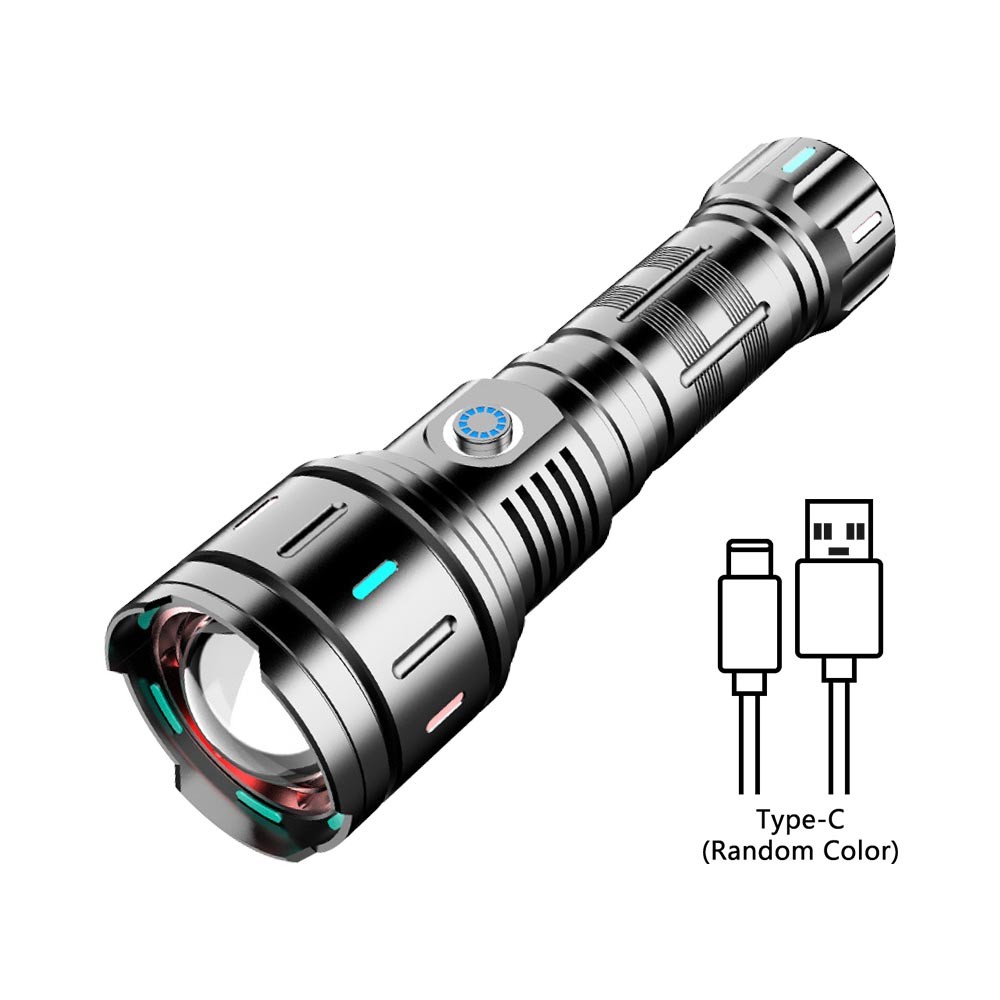 30W Strong White Laser LEP Flashlight Torch Zoomable USB Charging With Luminous