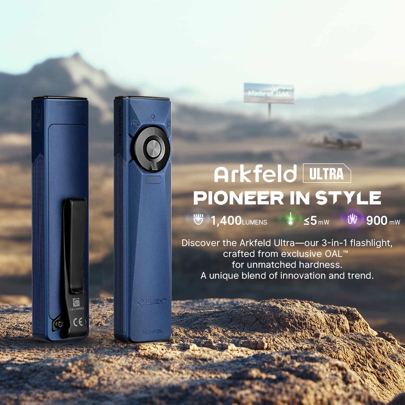 Olight Arkfeld Ultra Navy Blue CW 3-in-1 EDC Flashlight w/O-Aluminum Material