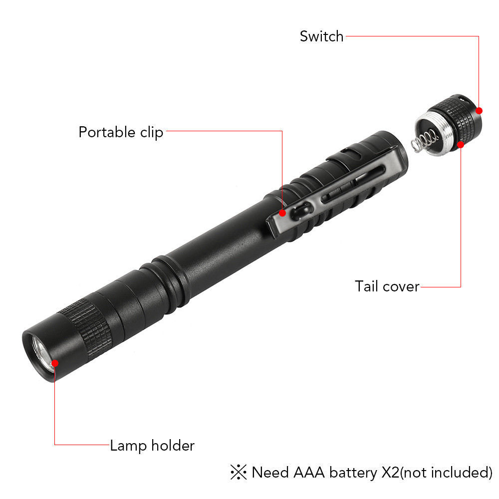 10PC Lot LED Flashlight Clip Mini Light Penlight Portable Pen Torch Lamp