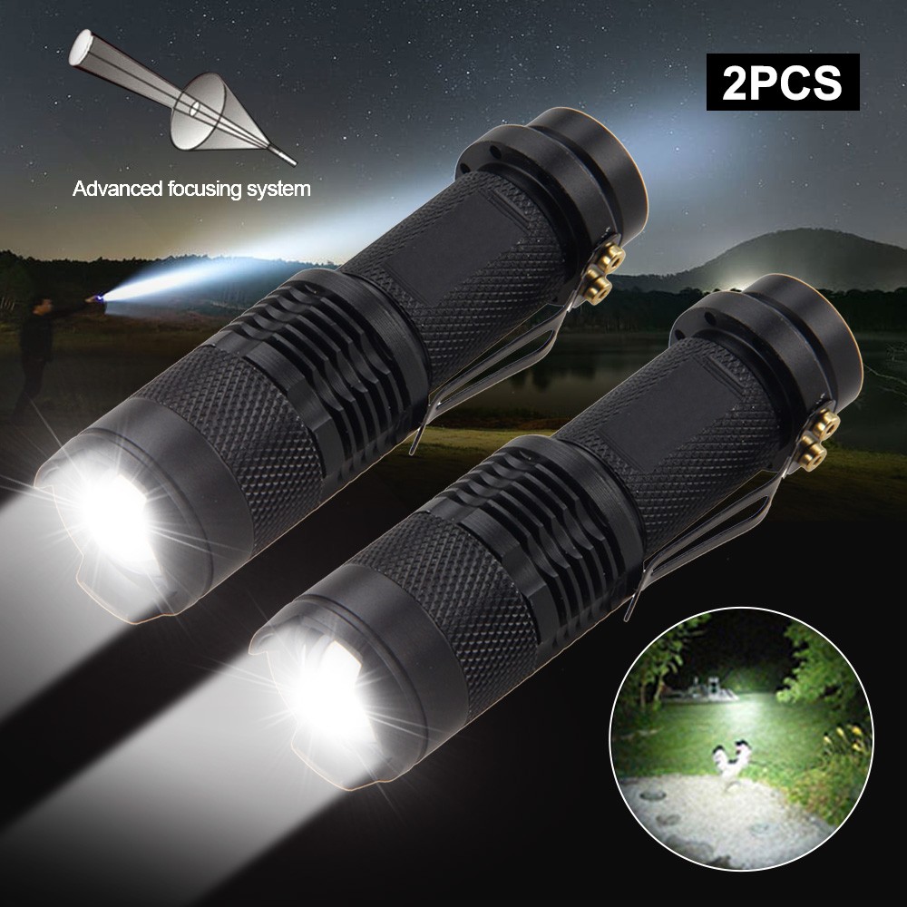 2X Mini LED Flashlight Zoomable 3-Mode Torch Astronomy Night White Light Lamp US