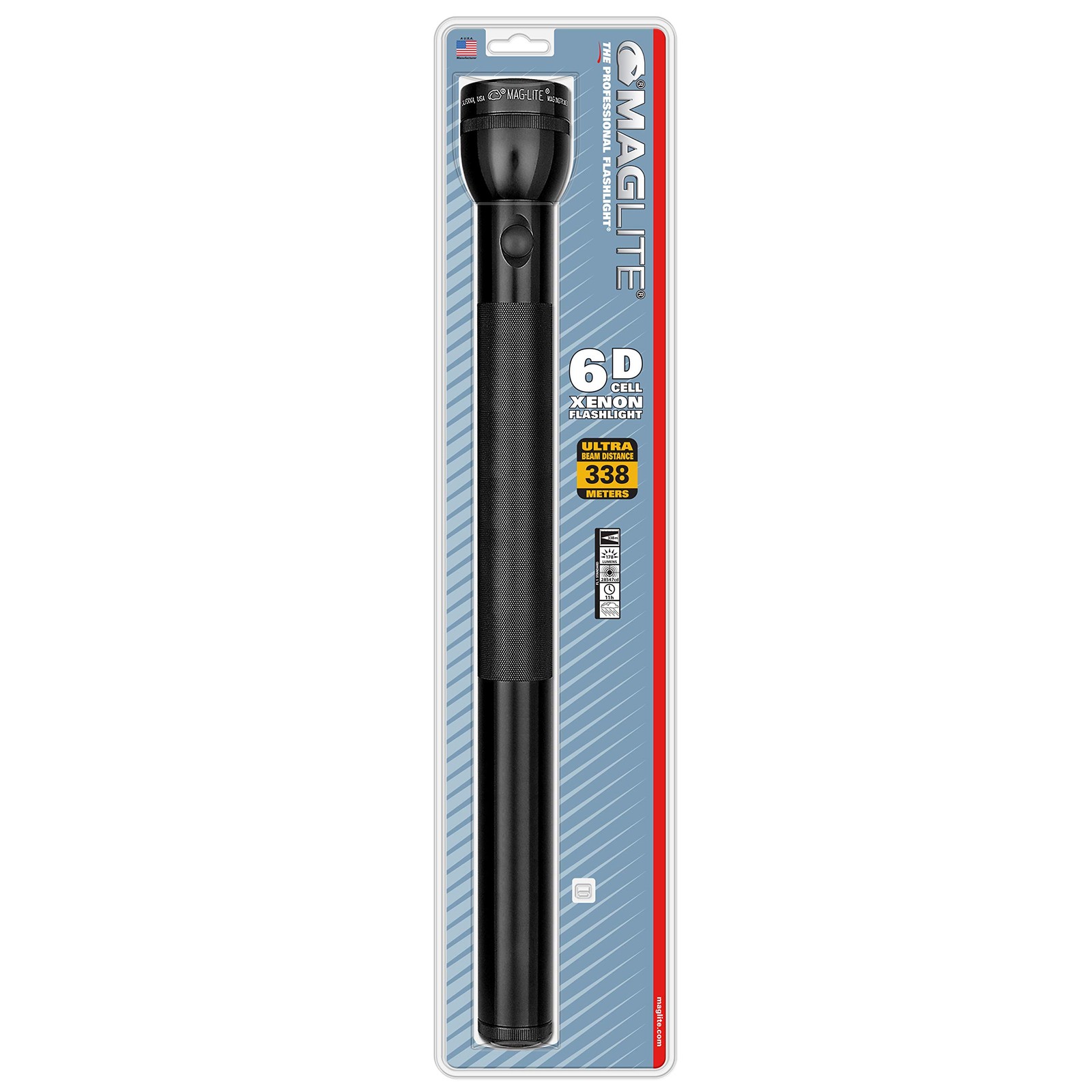 MagLite 6~Cell D Flashlight, Water~Resistant, Adjustable Beam, Black
