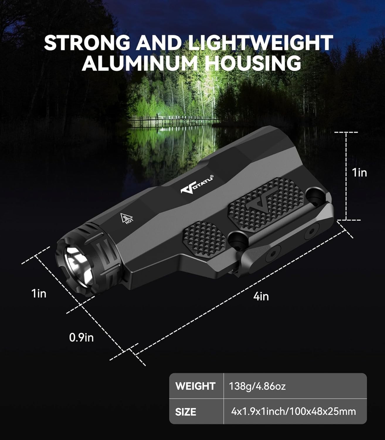 Picatinny/Mlok Mount Flashlight, 2400 Lumens, Rechargeable