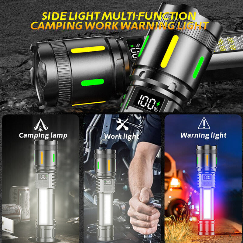 350000000 Lumen Super Bright LED Tactical Flashlight Rechargeable LED Work Light