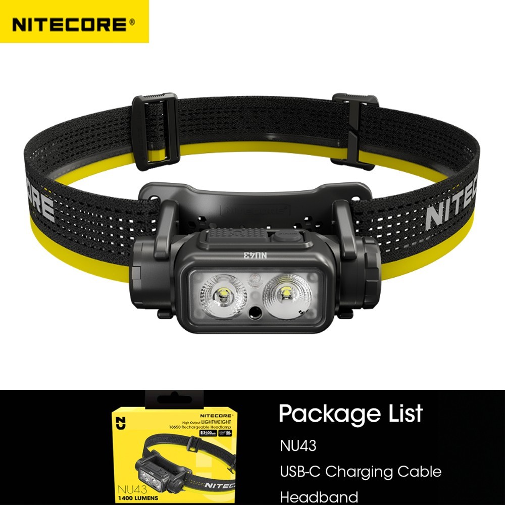 NITECORE NU43 Headlamp 1400LM LED Headlight Lightweight USB-C Rechargeable Light