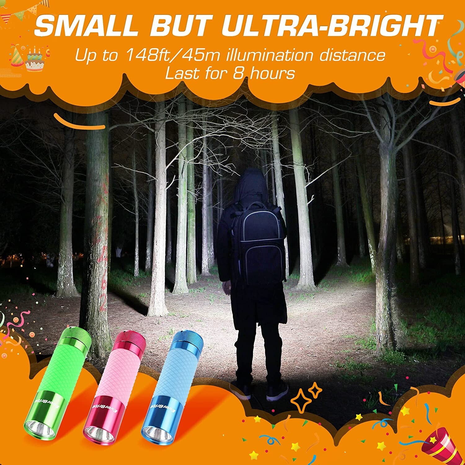 EverBrite 3-Pack Aluminum LED Flashlight Glow in Dark Flashlight 9XAAA Batteries