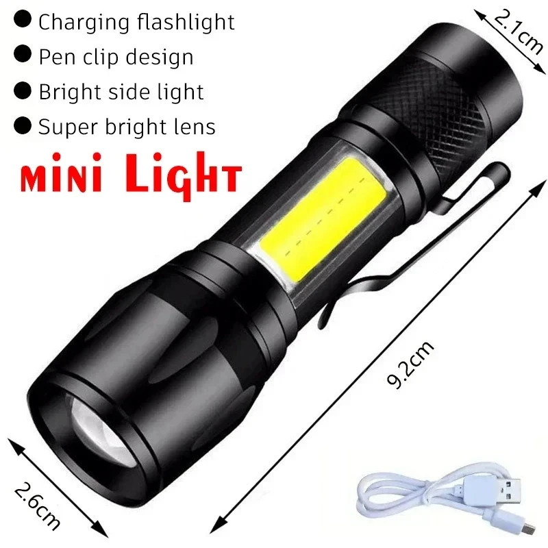 High Power LED Flashlight Type-C Rechargeable Torch 3 Modes Zoom Light Outdoor W