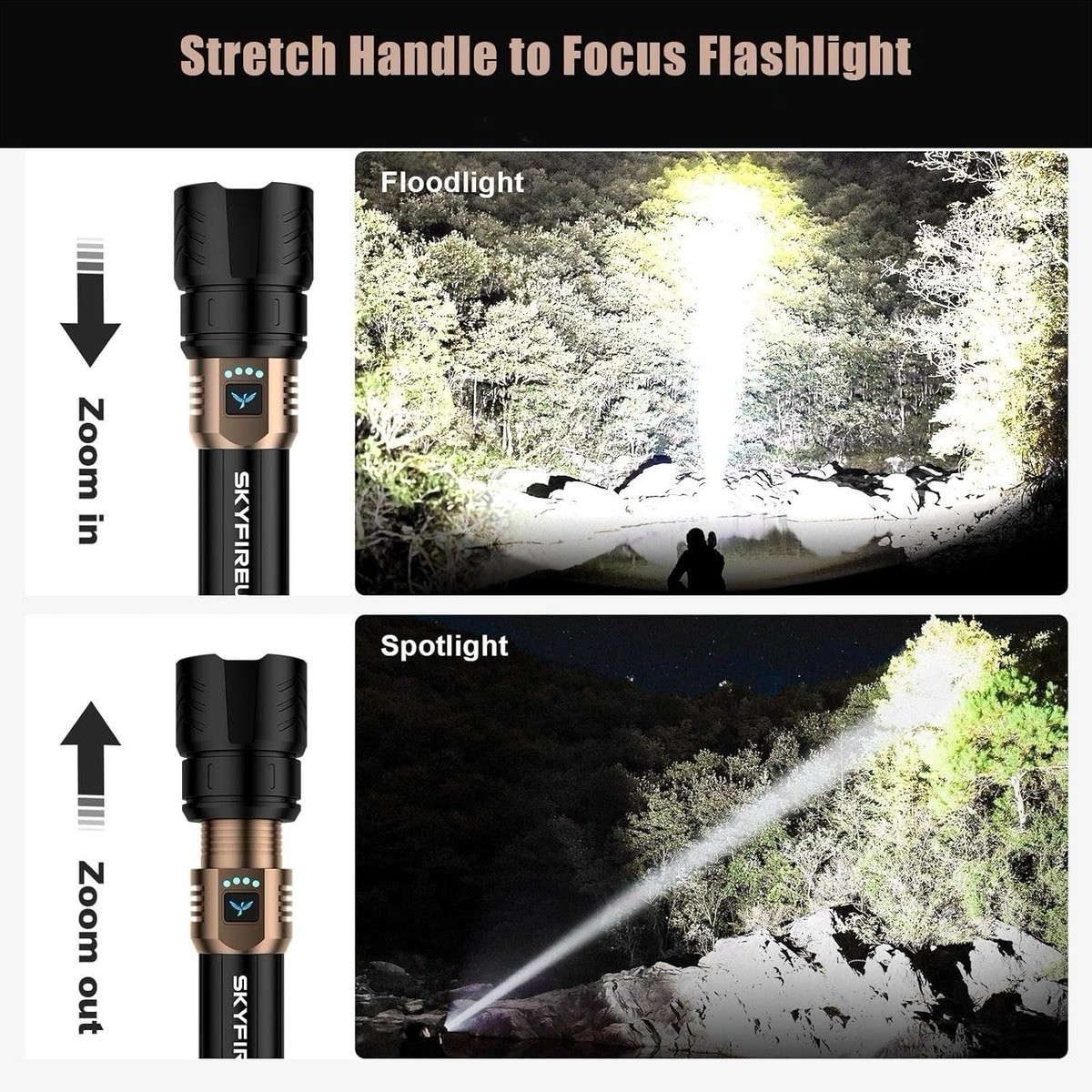 SKYFIREUS SF-1097L-8 LED 3000lm 600m IPX6 Rechargeable Flashlight Strap
