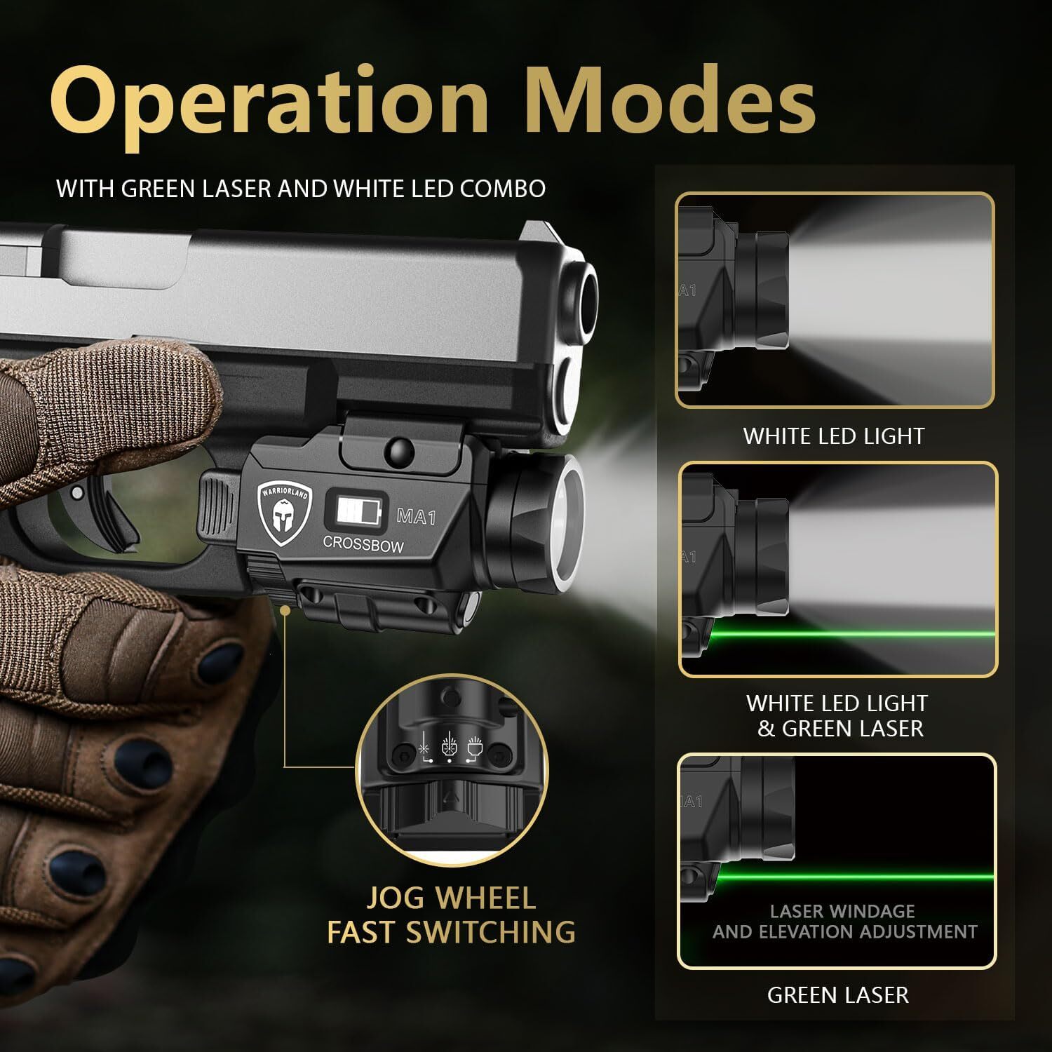 Universal Weaponlight,Green Laser & White LED Combo Tactical Light, Rechargeable