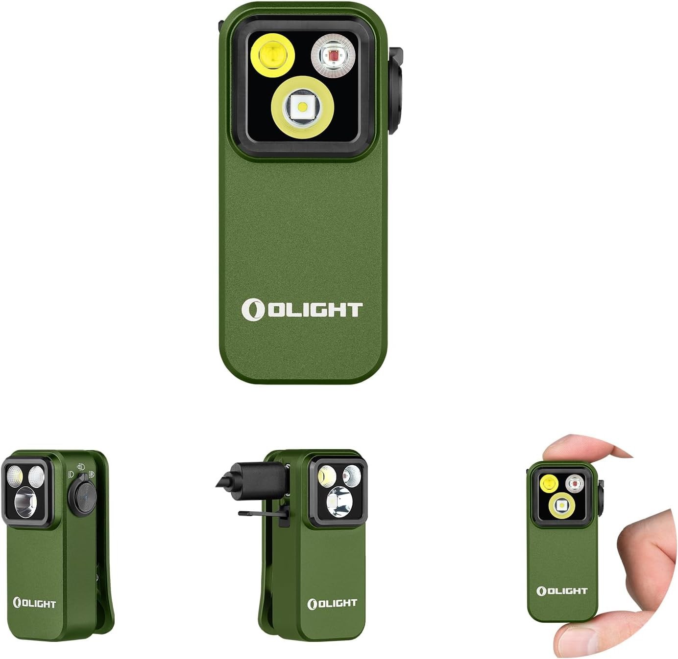 Olight Oclip Pro 500 Lumen Clip on Flashlight, Flood Spot/Red Light, OD Green