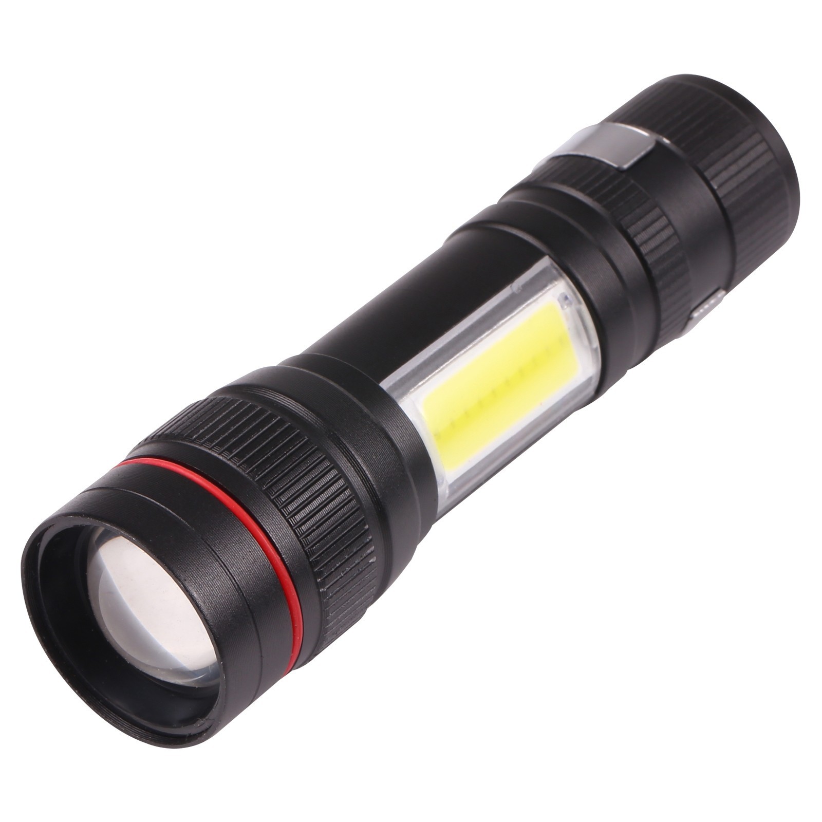 T6 LED Linterna de bolsillo zoomable 3 modos con clip de gancho