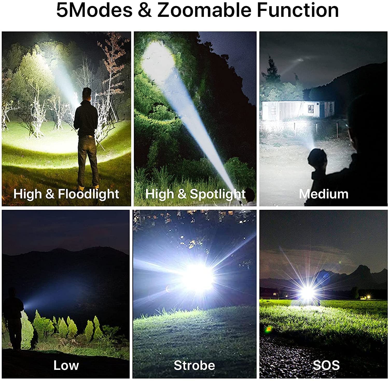 Rechargeable Flashlight 90000 Lumens LED, 5 Modes, IPX5 Waterproof for