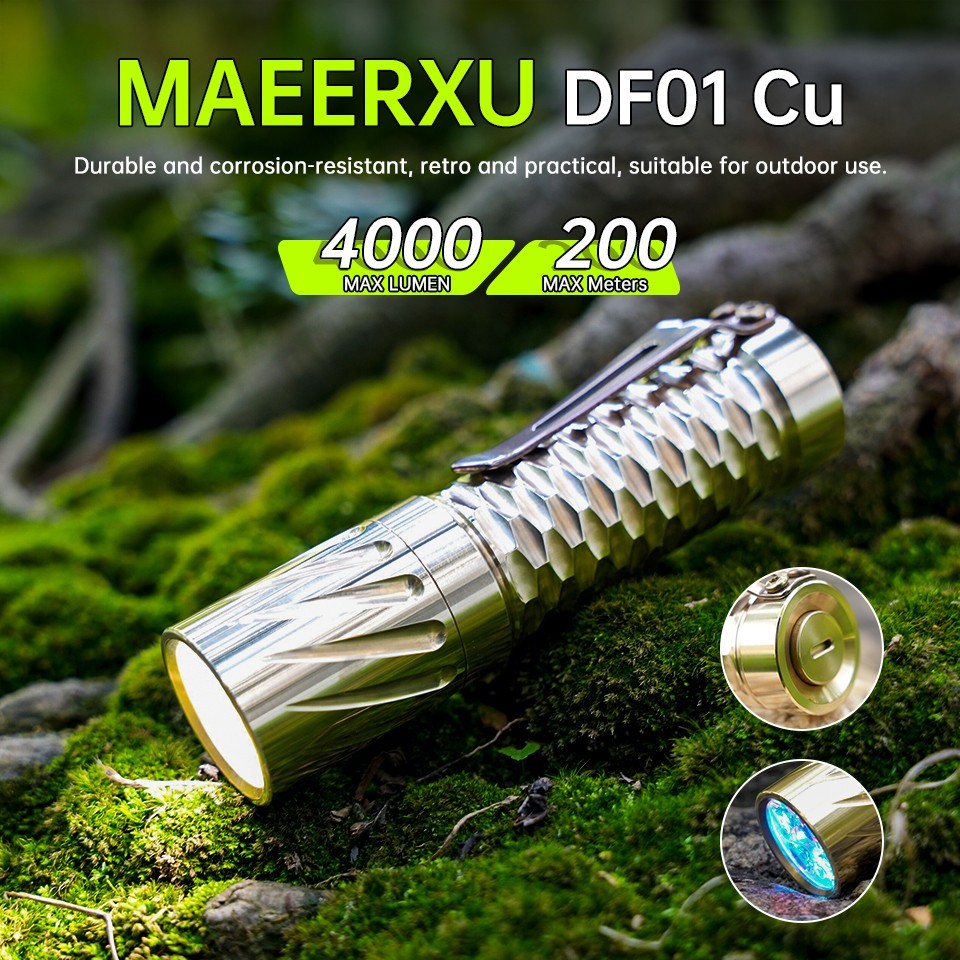 Maeerxu Brass Compact Flashlight DF01 18650 Li-ion Battery 4000 Lumens Super Bri