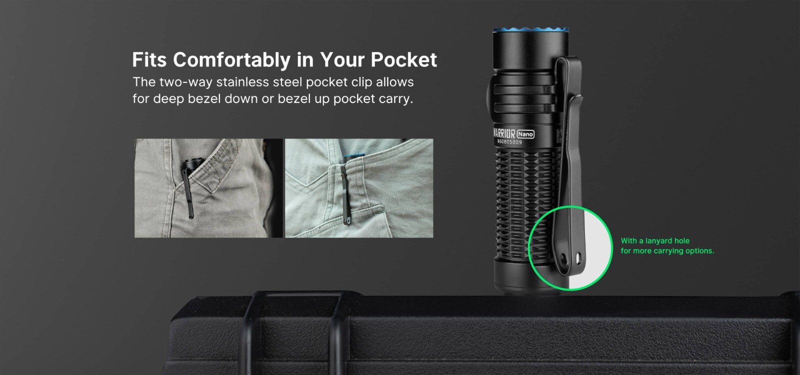 Olight Warrior Nano Black 1200 Lum Tactical Dual Switch EDC Flashlight, 442 FT
