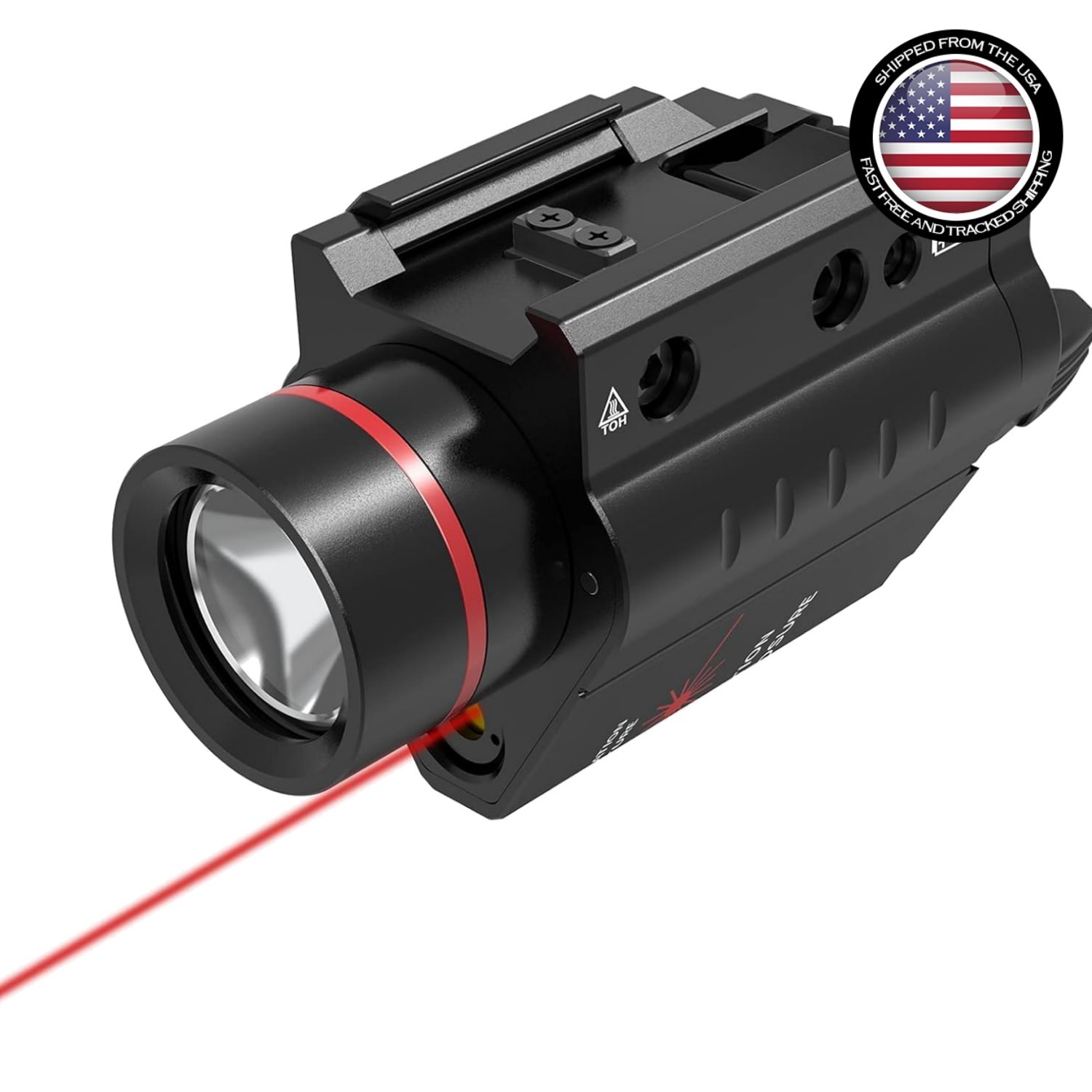 Black Tactical Flashlight Combo – 500 Lumens Laser & Picatinny Compatible