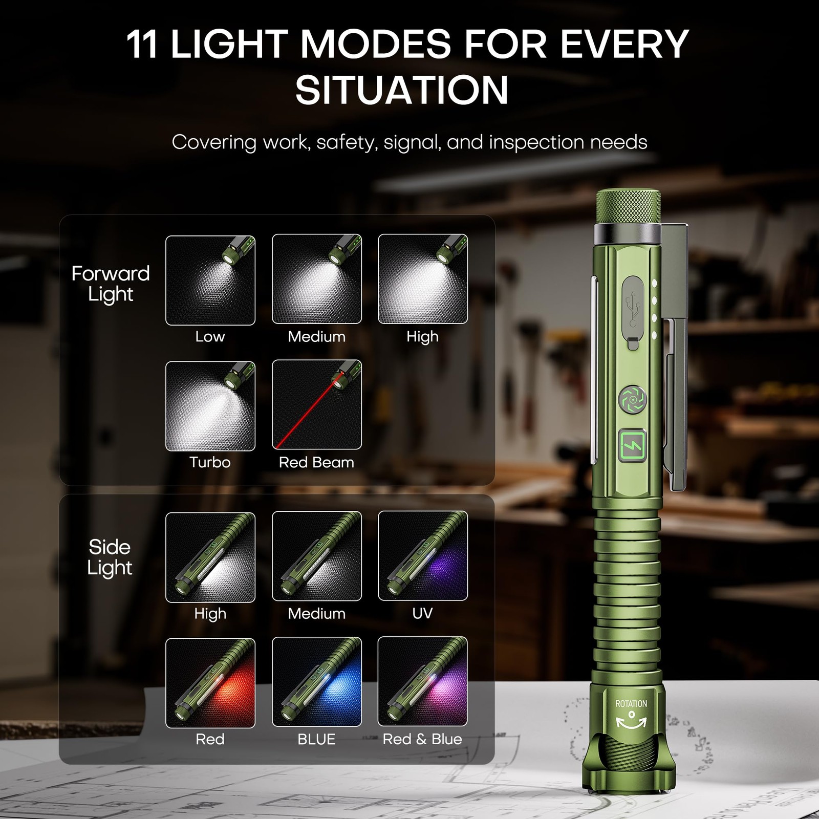 EDC Pen Flashlight Rechargeable,800 Lumen Small Flashlights with